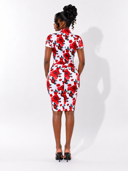 🌹 Rose Short Sleeve Midi Two Piece Set