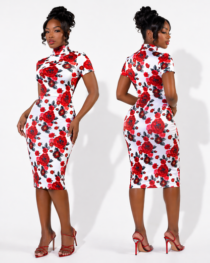🌹 Rose Short Sleeve Midi Two Piece Set